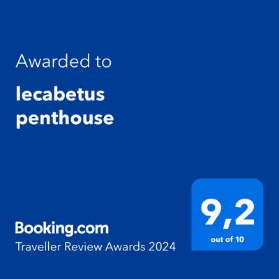a screenshot of a phone with the text awarded to leeches at lecabetus penthouse in Athens