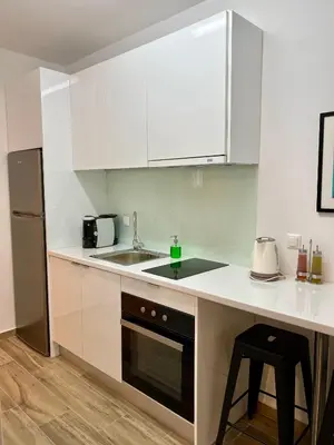 a kitchen with white cabinets and a sink at Mr Negri in Athens