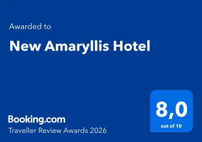 a blue sign that says new amelia hotel at New Amaryllis Hotel in Athens