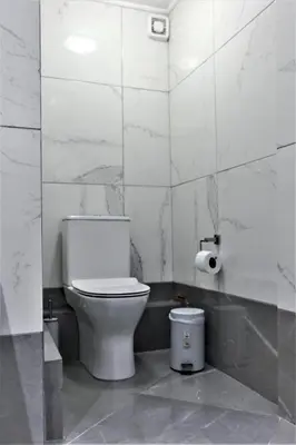a white bathroom with a toilet and a roll of toilet paper at Dimosthenis_loft2 in Athens