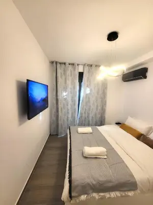 a bedroom with a bed and a tv on a wall at THE NEW Diamont of Athens in Athens