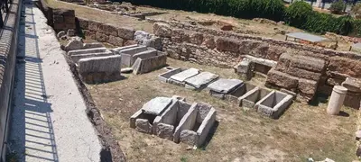 an aerial view of a group of ancient ruins at Pnoé d Athéna in Athens