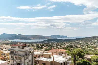 a view of a city and a body of water at Anavissos Seaview Holiday Home in Anavissos