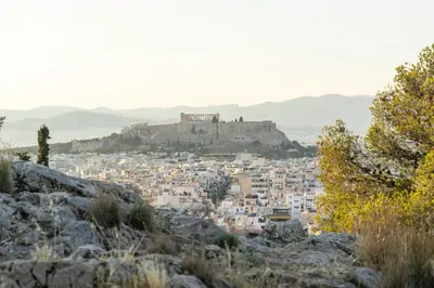a view of the city of athens from a hill at Central 2BR Apartment in the Heart of Athens in Athens