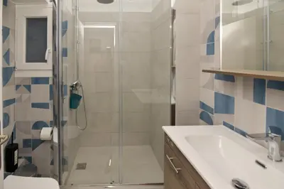 a bathroom with a shower and a sink at Athens central studio in front of Syntagma metro in Athens