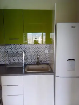 a kitchen with a sink and a white refrigerator at Daisy luxury in Piraeus