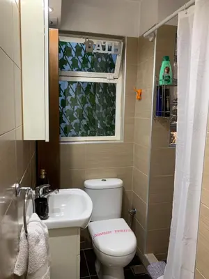 a small bathroom with a toilet and a sink at Chic Urban Living: Apartment in Acropolis-Koukaki in Athens