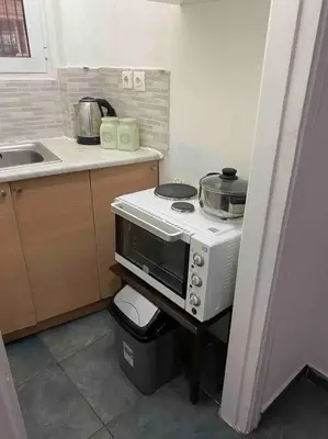 a kitchen with a white stove and a sink at Charming House in Central Athens in Athens