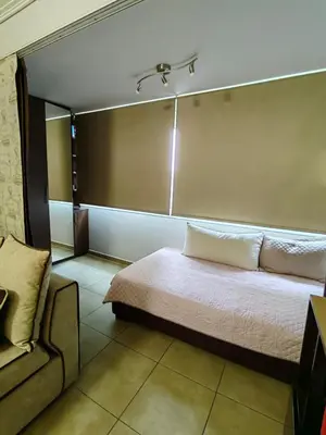 a bedroom with a bed and a couch in it at Hill View Apartment near Acropolis in Athens