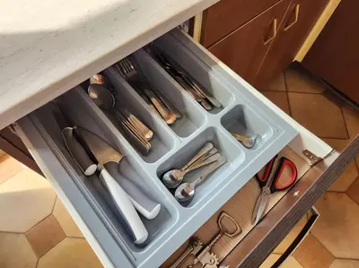 a drawer in a kitchen with utensils in it at Retro Panoramic Rooftop VIPGreece in Athens