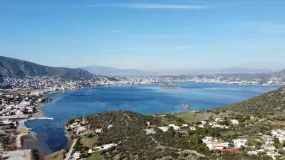 an aerial view of a city and a lake at Endless Seaview in Porto Rafti