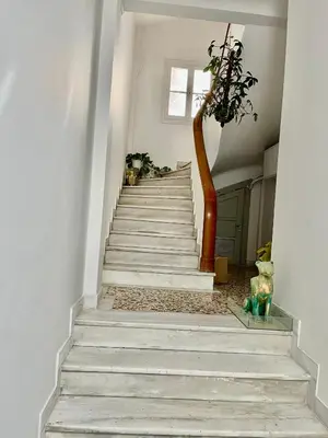 a staircase in a house with a plant at Athens Classic Luxury 2-Bedroom Apartment in Athens