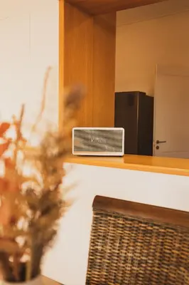 a laptop sitting on a shelf in a room at Villa Antiope Saronida in Saronida