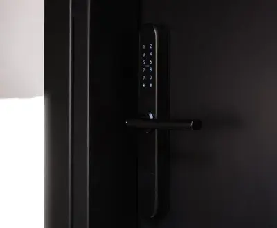 a black refrigerator door with a black handle at Golden Island Resorts in Athens