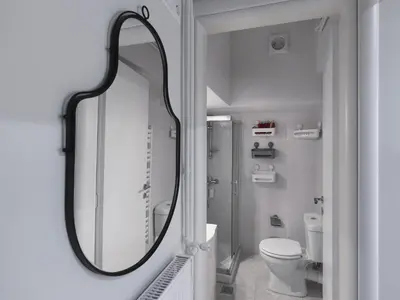 a bathroom with a mirror and a toilet at AnapironPolemou5-Eleutheriou in Athens