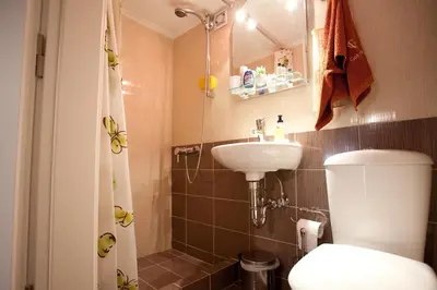 a small bathroom with a toilet and a sink at Veggie Garden Athens B&B in Athens