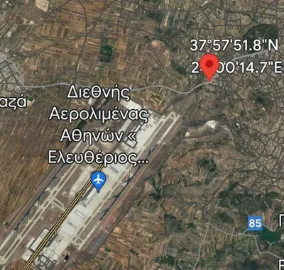 a map with a red dot in the middle at Airport Luxury Stay in Artemida