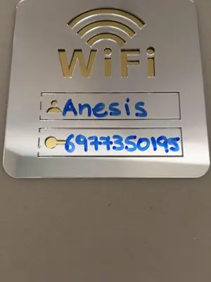 a sign that reads wir ansiris syros at Anesis Airport rooms 204 in Koropíon
