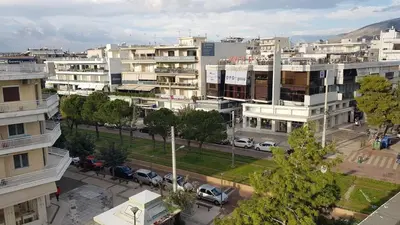 an aerial view of a city with buildings at Top-Floor Studio in Glyfada Center with Sea View in Athens