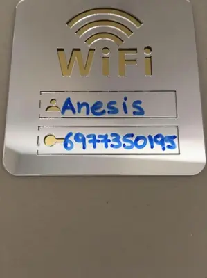 a sign that reads wir ansirisirisirisiris at Anesis Airport rooms 306 in Koropíon