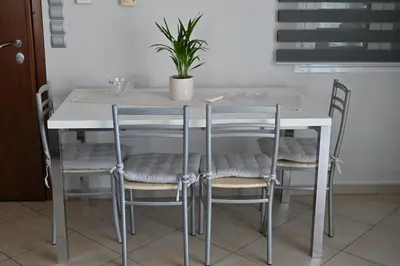 a table and chairs with a potted plant on top at Vasiliki’s Guesthouse in Athens