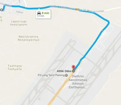 a map of the proposed route for the interchange at Angela's Home (Near Athens Airport) in Spáta
