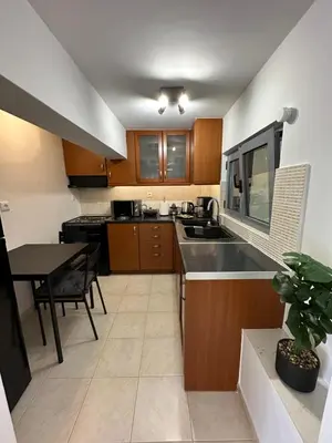 a kitchen with a sink and a table with a table at Elegant Escapes 4 in Athens