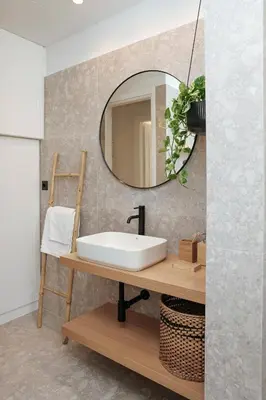 a bathroom with a sink and a mirror at MINT - Modern apartment in the heart of Chalandri in Athens