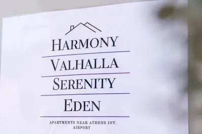 a book with the words humanity valhalla security eden at Harmony - Brand New Airport Apt. in Spáta