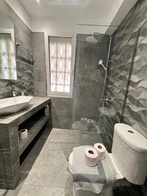 a bathroom with a toilet and a sink and a shower at South coast -- AL020 in Athens