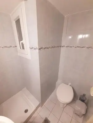 a white bathroom with a toilet and a shower at A-Apartments -- Agiou Therapontos in Athens