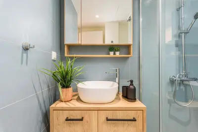 a bathroom with a sink and a shower at Penelope Charming 2Bedroom Apartment in Athens in Athens