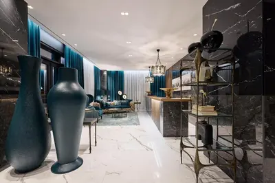 a room with three vases on display in a room at Athenarum Portus Life & Style Hotel in Piraeus