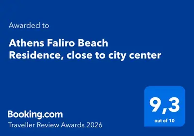 a screenshot of a phone screen with a blue background at Athens Faliro Beach Residence, close to city center in Athens