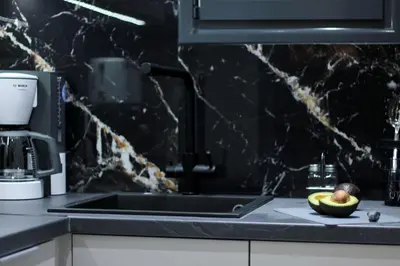 a kitchen with a sink and a fruit on a counter at Lucky Central Home #22 VIPGreece in Athens