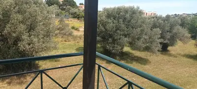 a view from a balcony of trees and grass at Suburbs Georgia's loft in country side 15' from the Airport in Paianía