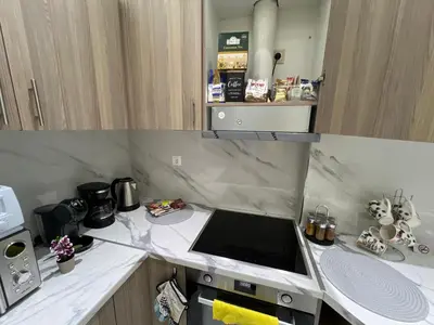 a small kitchen with a sink and a stove at Four Seasons Apartment in Athens