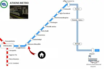 a map of the athens metro line at modern boutique apartment in Athens