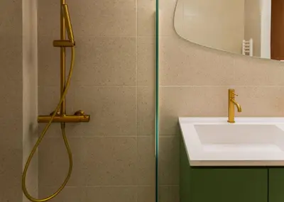 a bathroom with a shower and a sink at Urban Athéna Apartment,Pangrati in Athens
