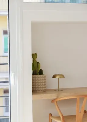 a room with a table and a cactus on a shelf at Urban Athéna Apartment,Pangrati in Athens