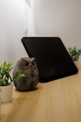 a small bird figurine sitting on a table next to a laptop at Modern & Stylish 1 BDR Apartment in Athens