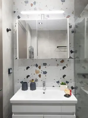 a bathroom with a sink and a mirror at Dahlia Suite - 5 min drive to Piraeus Port in Piraeus