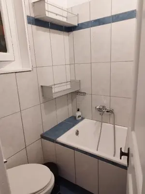 a bathroom with a toilet and a bath tub at Pilika4 in Athens