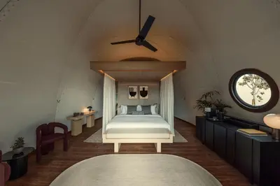 a bedroom with a bed and a ceiling at 91 Athens Riviera, The Resort in Athens