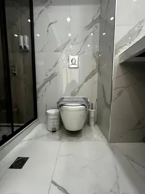 a bathroom with a white toilet in a room at Cozy Elegant Residence #1 VIPGreece in Athens