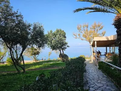 a pavilion with a view of the ocean at LuxSuite by Voula & Glyfada beach in Athens