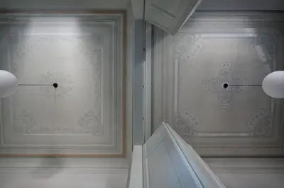 a stairway with two lights and a wall with a staircase at Exquisite Athens Apartment 1 Bedroom Apartment Metalicana Balcony in Athens