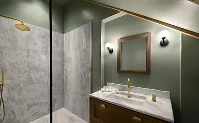 a bathroom with a sink and a shower at Luxury Athens Apartment 2 Bedrooms Apartment Mavis Spacious in Athens