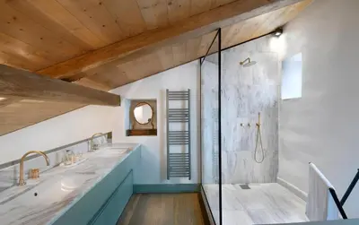 a bathroom with two sinks and a shower at Beautiful Athens Apartment 1 Bedroom Apartment Gildarts Furnished Balcony in Athens