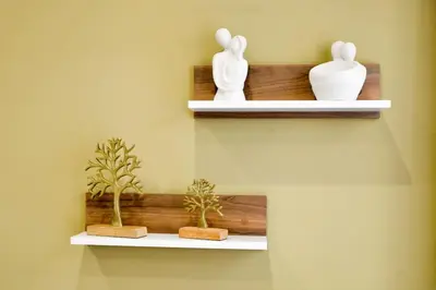 two white shelves with plants on a wall at Dream apartment in Kallithea in Athens
